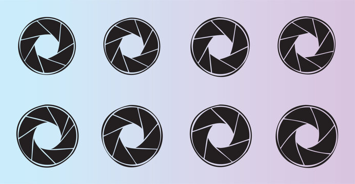 Collection of camera aperture icons with varying fstops