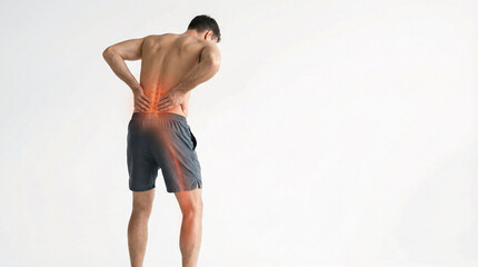Man Experiencing Sciatica Pain &ndash; Sciatic Nerve Radiating from Lower Back to Leg Medical Concept