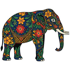 Obraz premium Intricate Floral Folk Art Decorated Asian Elephant Vector Illustration