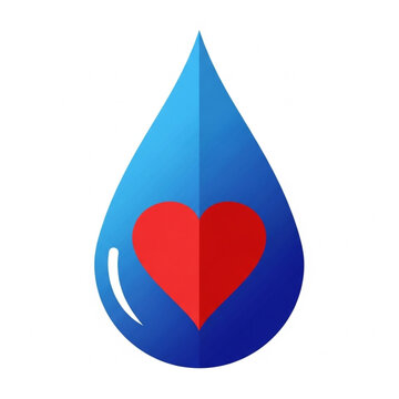 Blue Water Droplet with Red Heart.