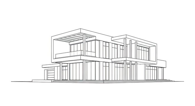 Modern architectural house design rendered in a line drawing style