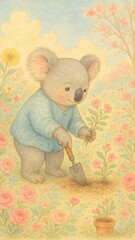 Fototapeta premium Charming koala gardening mobile wallpaper