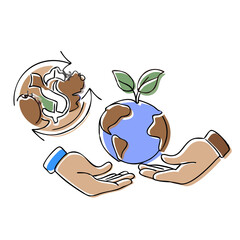 Obraz premium Hands holding globe with plant symbolizing environmental care 