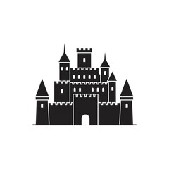 Obraz premium Medieval Castle Silhouette with Towers and Battlements.