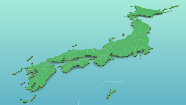 日本地図 グリーングラデーション背景 シンプルCGマップ