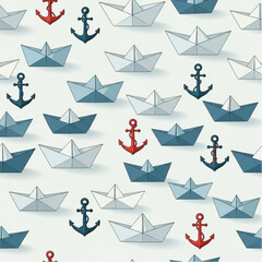 Origami Boats and Anchors Pattern Design.