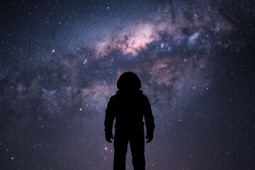 Fototapeta premium Astronaut beneath stunning galaxy.