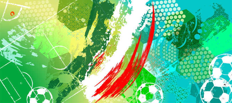 soccer or football illustration for the great soccer event with paint strokes and splashes,  mexico national colors