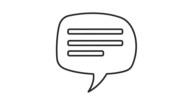 Speech bubble icon with three horizontal lines on white background