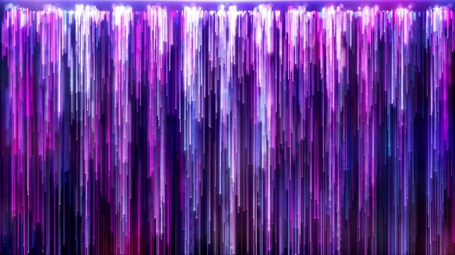 Purple particle lines waterfall, magenta particle lines cascade down like a waterfall, purple particle rays continuously grow and descend, aesthetic and elegant visual art of particle lines.