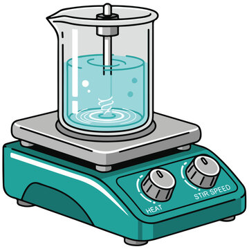 laboratory magnetic stirrer with glass beaker flat vector illustration