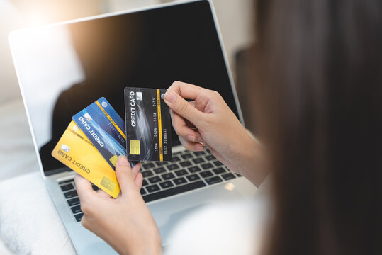 person using credit card pay online shopping