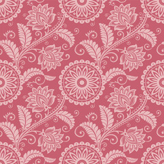 floral pattern vintage ethnic modern embroidery texture boho design vector illustration hand drawn flower motif branches leaves wallpaper seamless background border. © tubtim