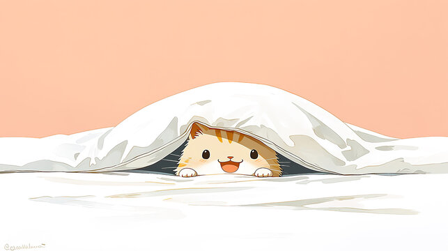 Cute kitten illustrations playing hide-and-seek under the covers