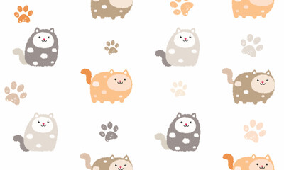 Naklejka premium Seamless pattern with cute colorful Kittens. Creative childish fur texture. Great for fabric, textile Vector Illustration, grunge effect, creative, cat paw