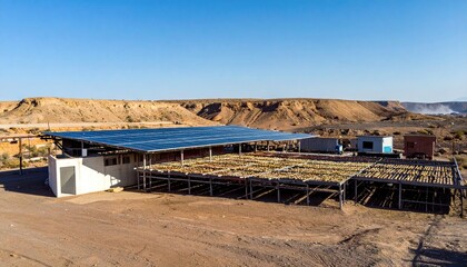 Obraz premium Solar powered food dehydration station efficiently processing harvested produce in arid landscape