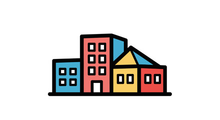 Fototapeta premium Colorful illustration of various buildings with outlines and windows