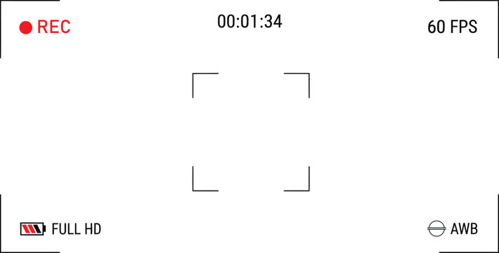 Video Camera Recording Interface: REC Status, Timer, Settings, Full HD Display