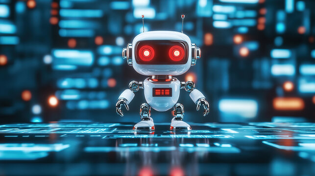 Cute cyberpunk sci-fi robot illustration