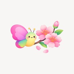 Naklejka premium Colorful butterfly with cherry blossoms.