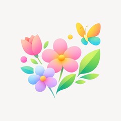 Naklejka premium Colorful floral illustration with butterfly.