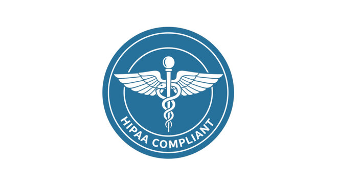 Blue Circular HIPAA Compliant Seal with Medical Caduceus