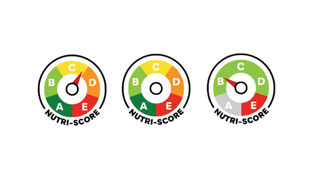 Nutri-Score labels with different colored ratings on a white background