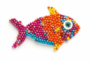 Colorful bead fish plasticine style cute marine animal toy minimal flat design isolated on white background