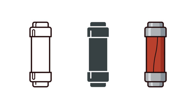 Cartridge Fuses Vector Icon Set with Blown Fuse Isolated on White Background