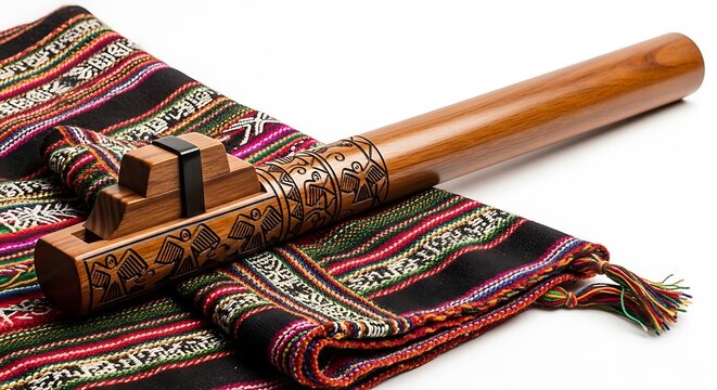 Andean flute with woven textile background