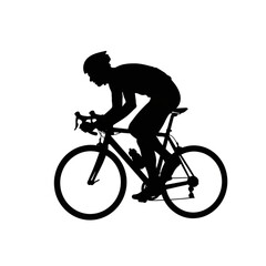 Cyclist Riding Bicycle Silhouette Profile View.