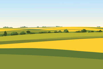 Rolling Yellow Fields and Green Pastures Under a Clear SkyStock Illustration © MAYENUDDIN