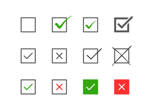 Set of check mark icons with right and wrong symbol