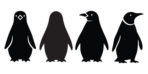 Penguin bird silhouettes set showing different angles and poses for arctic wildlife nature design and animal education © ImaginaryInspiration