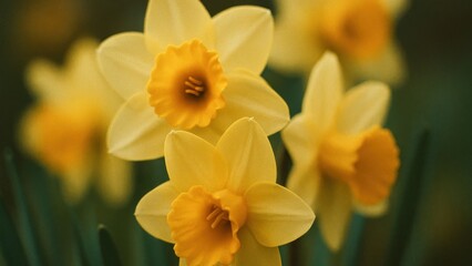 Naklejka premium Vibrant yellow daffodils in bloom.