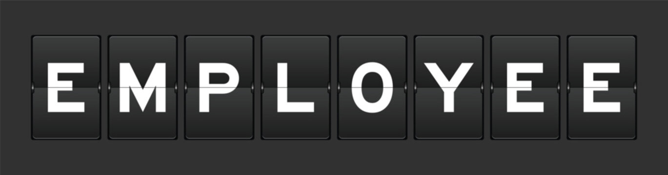 Black color analog flip board with word employee on gray background