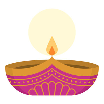 Lit Diya lamp at Diwali, Indian traditions and celecrations concept, isolated