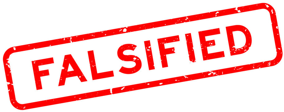 Grunge red falsified word square rubber seal stamp on white background