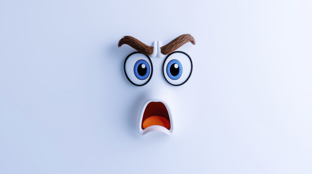 Angry cartoon face with raised eyebrows and wide open mouth, expressing strong emotion and frustration