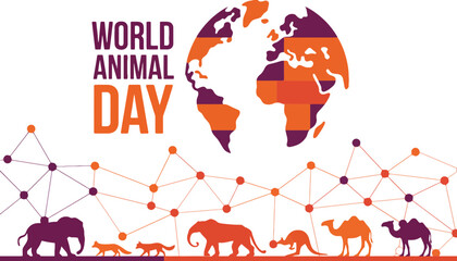 World Animal Day illustration with globe and animal silhouettes