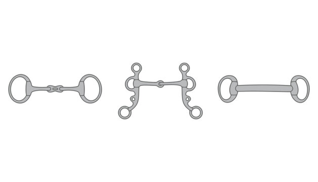 Horse snaffle bit illustration set including single jointed and double jointed types