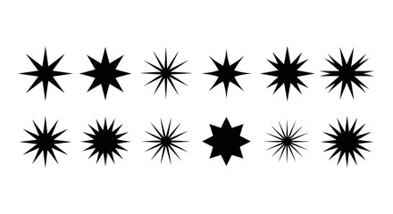 Set of Twelve Black Star and Sparkle Geometric Icons © progoz
