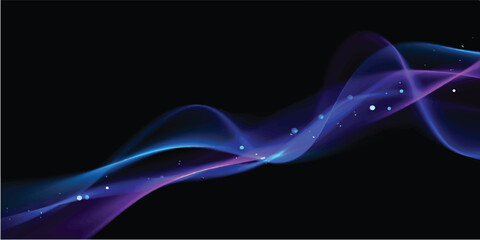 Smooth blue motion waves and purple smoke swirls create a flowing abstract design with light curves and energy lines on a black background illustration © JAHURA