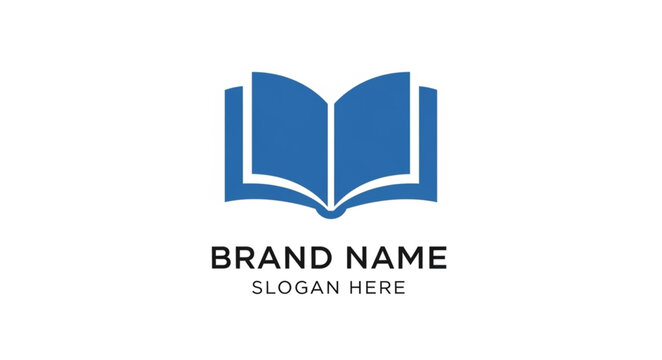 Blue open book logo with brand name and slogan, representing education, knowledge, and learning resources.