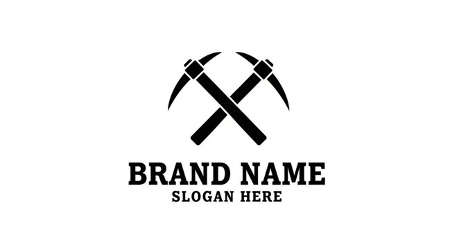 Crossed pickaxes logo design for mining, construction, or exploration companies, with space for brand name and slogan.