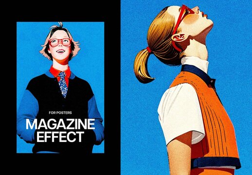 Old Magazine Poster Photo Effect Mockup