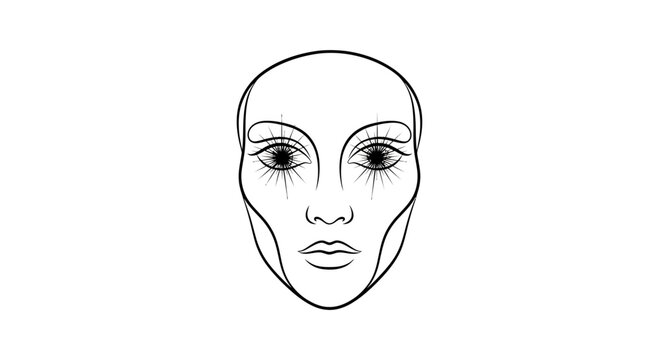 Makeup Face Chart Template, Female Beauty Face Outline for Cosmetics Application