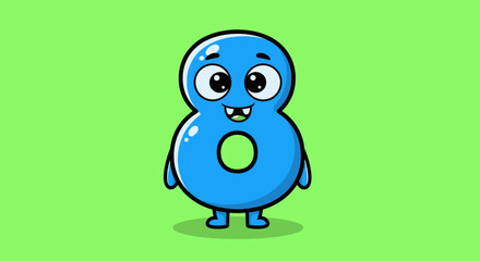Fototapeta premium Cute Cartoon Number 8 Character With Big Eyes And Smiling
