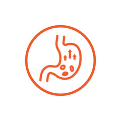 Fototapeta premium vector outline design of stomach with upward sign representing stomach disease