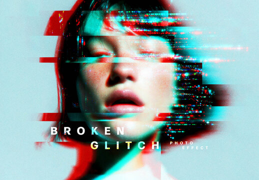Broken Glitch Photo Effect Mockup